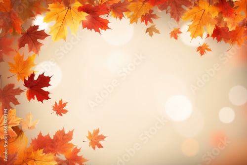 Background with falling autumn leaves. Natural banner with copy-space. Generative AI