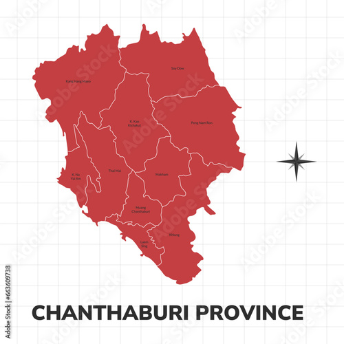 Chanthaburi Province map illustration. Map of the province in Thailand