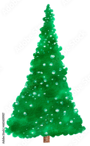 Watercolor green Christmas tree. Brush style illustration. Merry Christmas and happy new year.