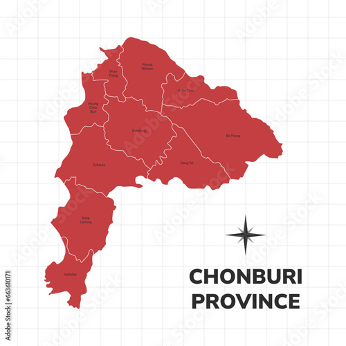 Chonburi Province map illustration. Map of the province in Thailand photo