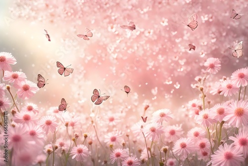 Beautiful gentle spring with fluffy group of butterflies 