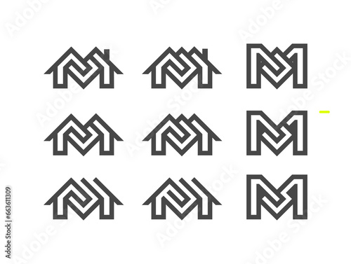 The monogram is the letter M and U. Home modes, Elegant and outline.