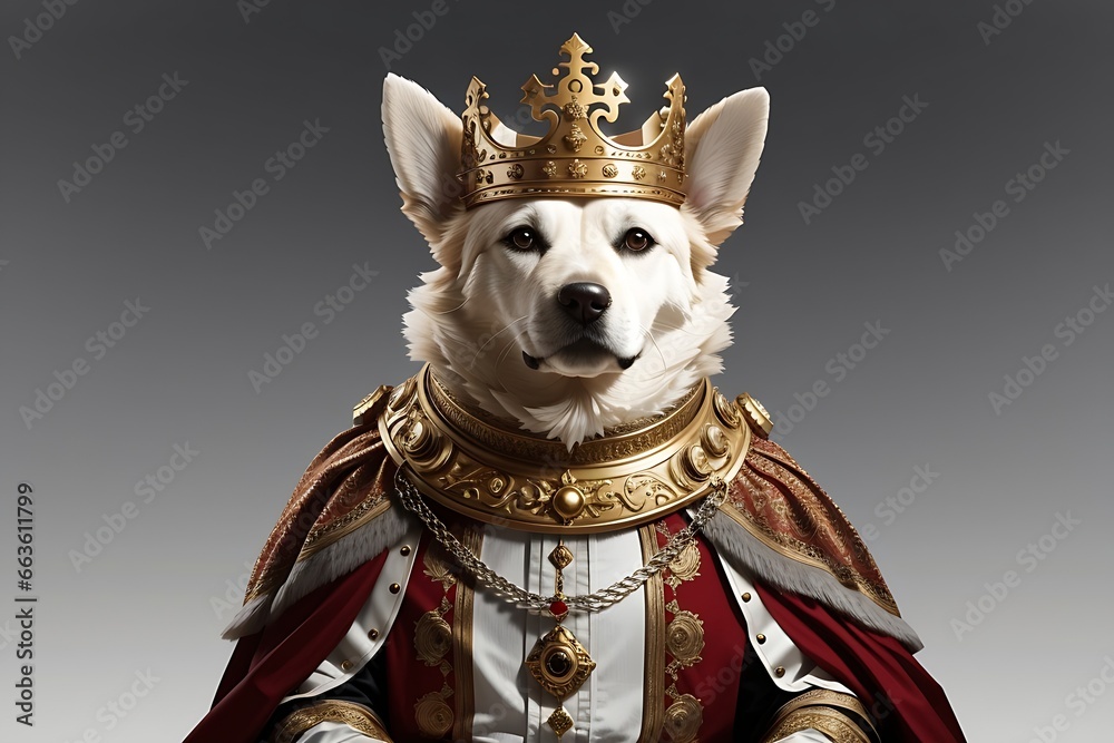 Obraz premium Create a withe dog as mediaval king , blank background, hat