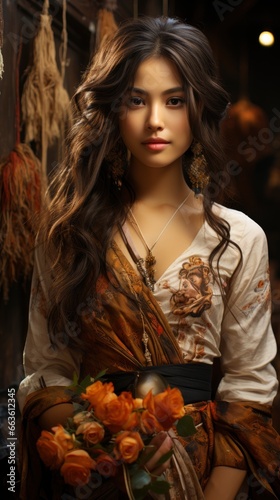 Beautiful Thai Woman Wearing Thai Dress Looking Top , Background Image,Desktop Wallpaper Backgrounds, Hd
