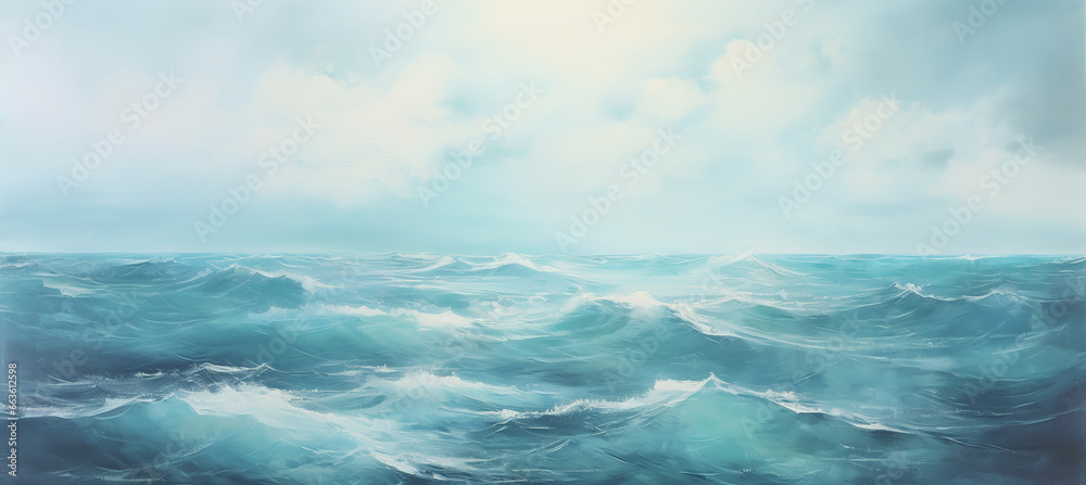 Watercolor painting of a stormy sea