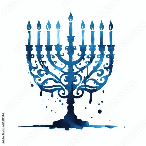 Hanukkah menorah with candles blue illustration. © Let's-Get-Creative