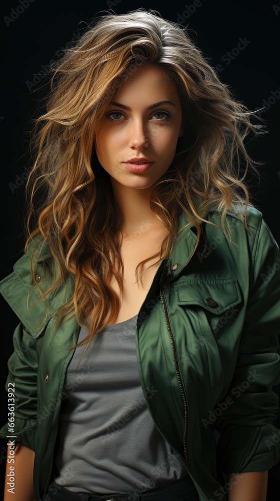 Portrait Woman Showing Green Jacket Gray , Background Image,Desktop Wallpaper Backgrounds, Hd