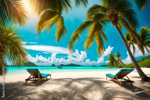 Coconut Palm tree on amazing perfect white sandy beach in island