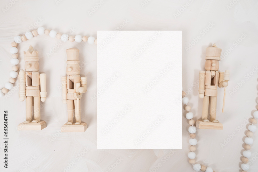 Holiday blank stationery card and wooden nutcrackers Holiday blank stationery card and wooden nutcrackers