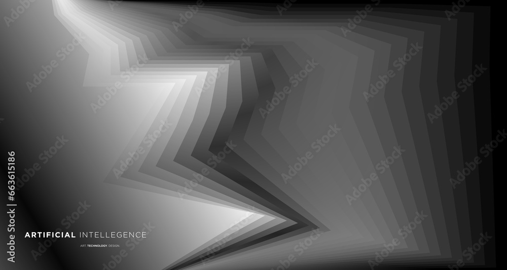 Vector abstract geometric dynamic shape on white and black background for concept of AI technology