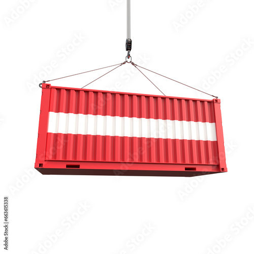 Shipping container with Austria flag on transparent background, PNG file