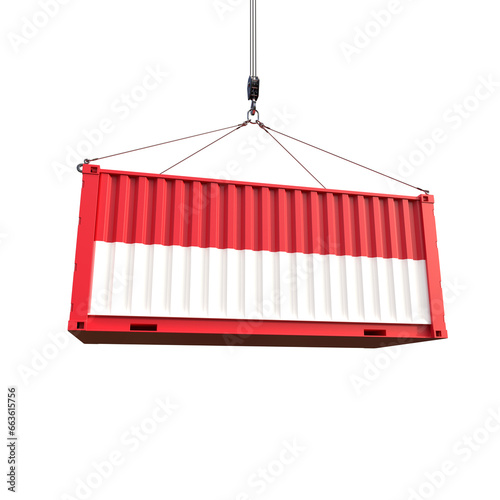 Shipping container with Indonesia flag on transparent background, PNG file