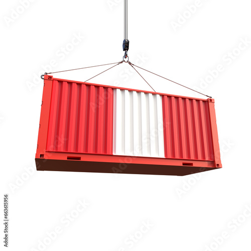 Shipping container with Peru flag on transparent background, PNG file