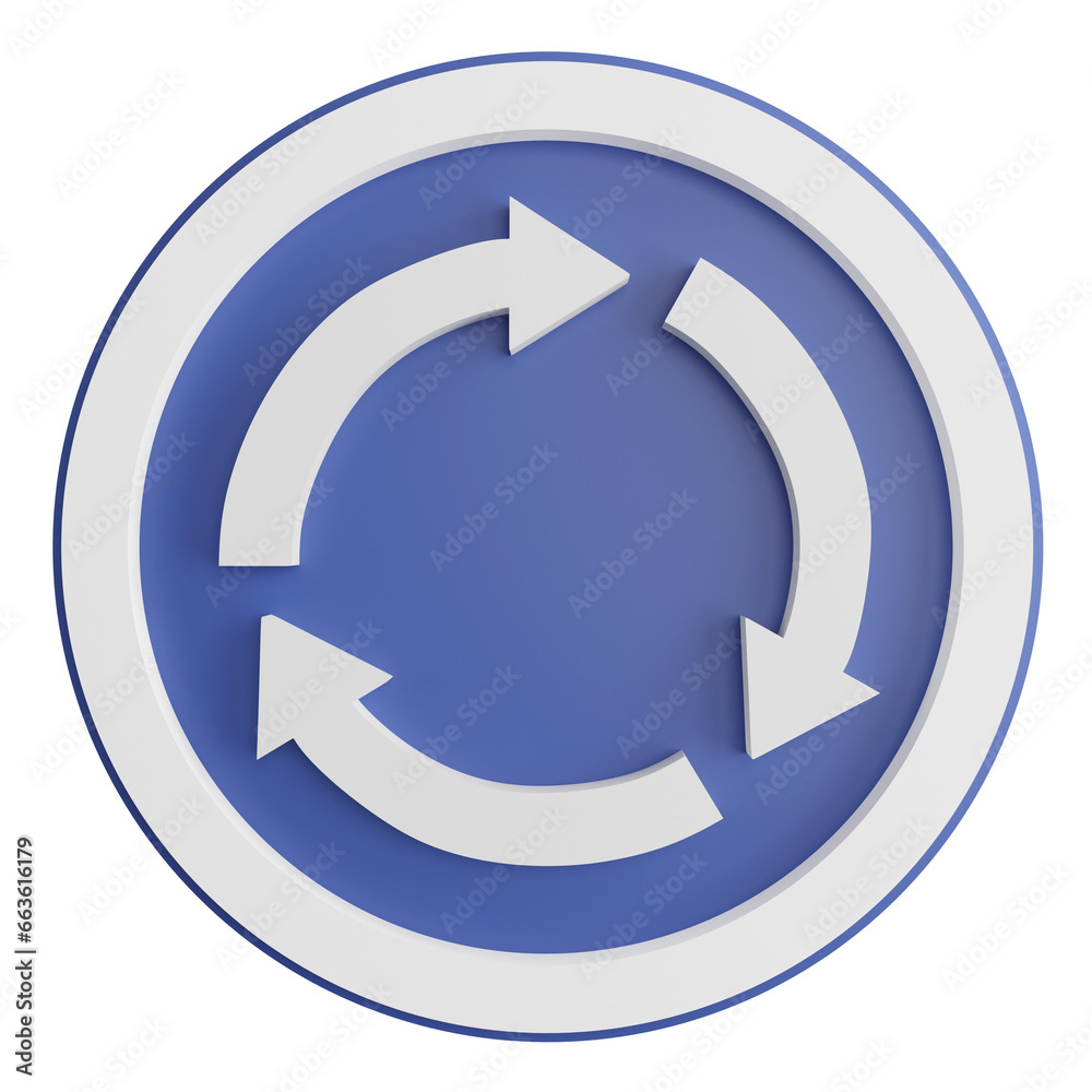 Roundabout sign clipart flat design icon isolated on transparent background, 3D render road sign and traffic sign concept Roundabout sign clipart flat design icon isolated on transparent background, 3D render road sign and traffic sign concept