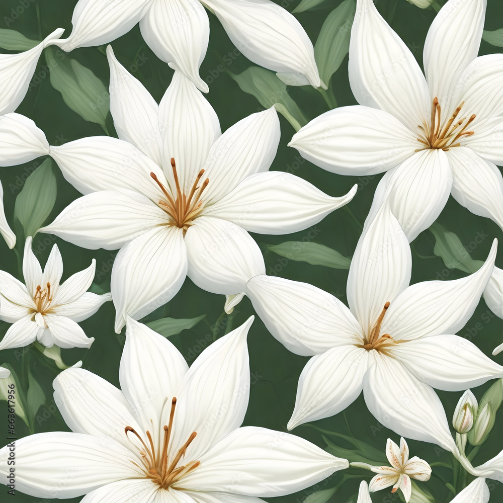 Fototapeta premium seamless pattern symmetrical white lily flowers