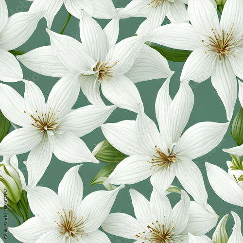 seamless pattern symmetrical white lily flowers