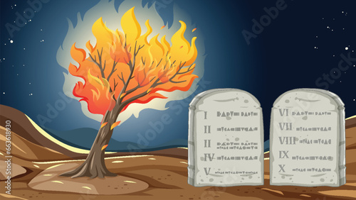 Moses and the Burning Bush: Ten Commandments Illustration