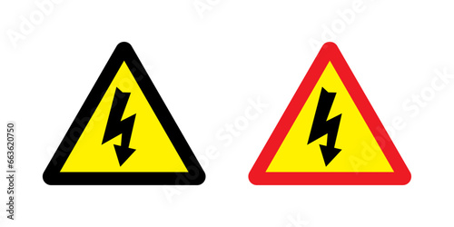 Caution and warning sign of high voltage. Danger and High Voltage Symbol Sign. Black thunder and lightning isolated in a yellow triangle. Vector.