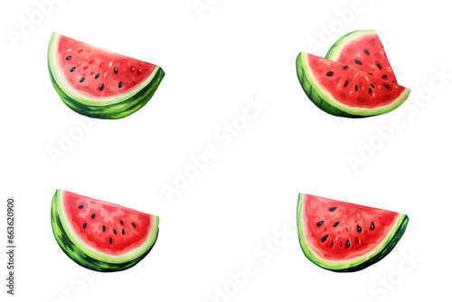 set of happy cute watermelon watercolor illustrations for printing on baby clothes, pattern, sticker, postcards, print, fabric, and books