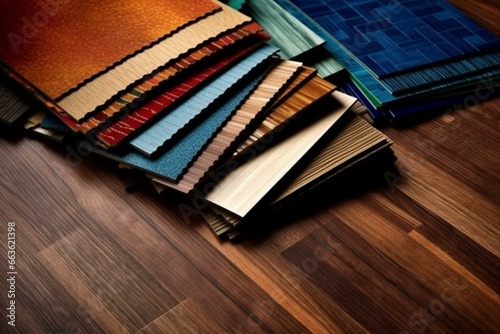 Various flooring and furniture materials - carpet  laminate  wood. Generative AI