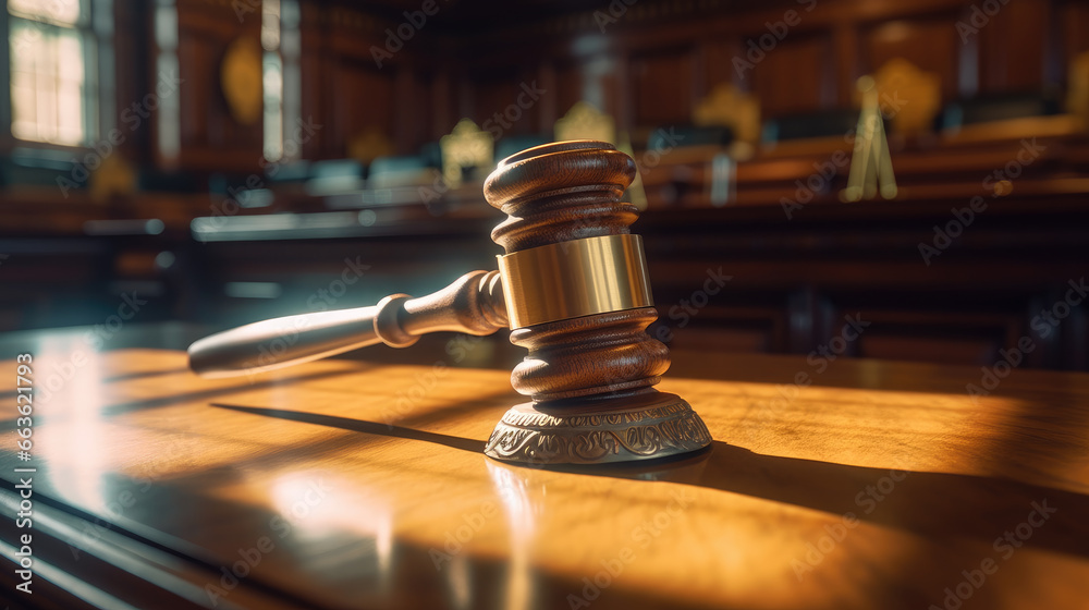A judge's gavel resting on a wooden desk in a courtroom A judge's gavel resting on a wooden desk in a courtroom