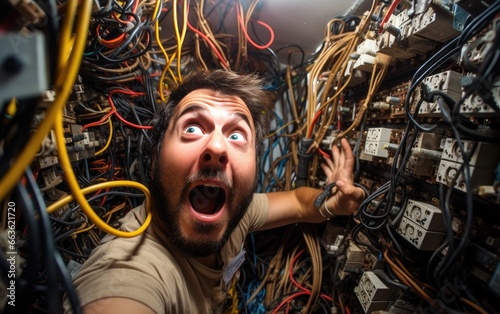 An electrician in a panic attack