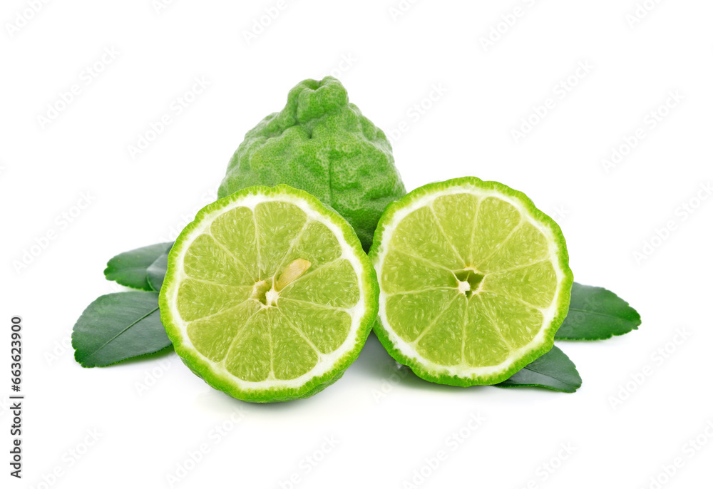 Bergamot fruit with  leaf isolated on white background
