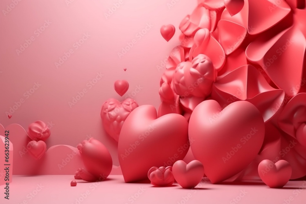 3D-rendered background for Valentine's Day. Generative AI
