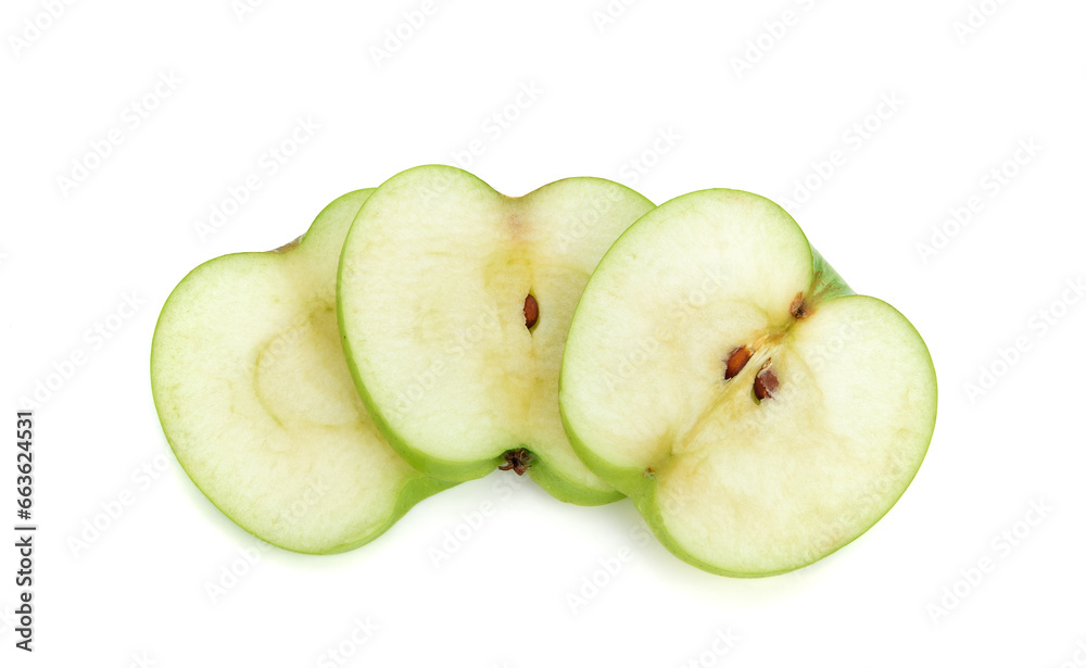 green apple sliced isolated on white background