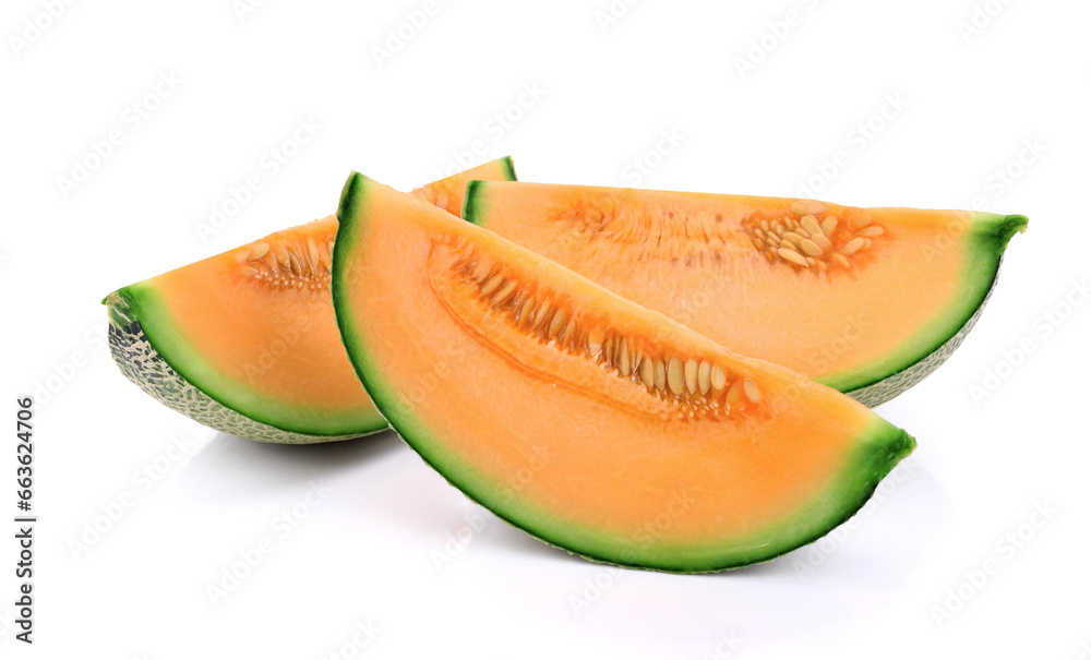 sliced cantaloupe melon isolated on white background sliced cantaloupe melon isolated on white background
