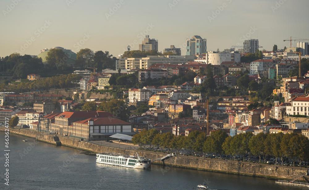 Obraz premium Landscape photo with Porto from above. Aerial view over this beautiful city from Portugal during a summer sunset.