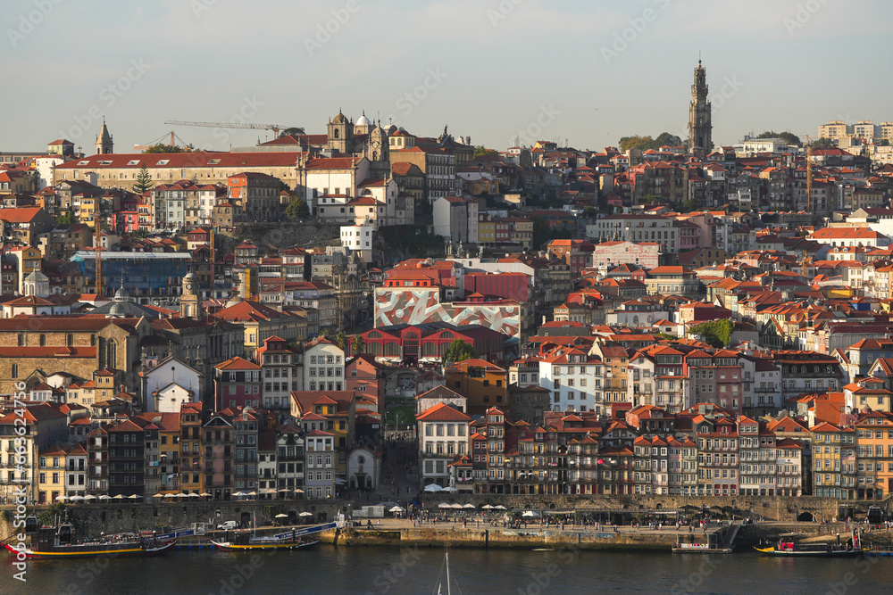 Landscape photo with Porto from above. Aerial view over this beautiful city from Portugal during a summer sunset.