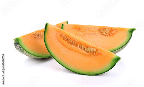 sliced cantaloupe melon isolated on white background