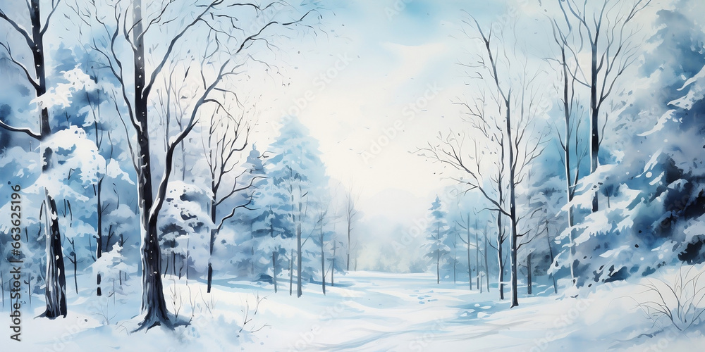 Winter Serenity, Watercolor Wonderland in the Forest