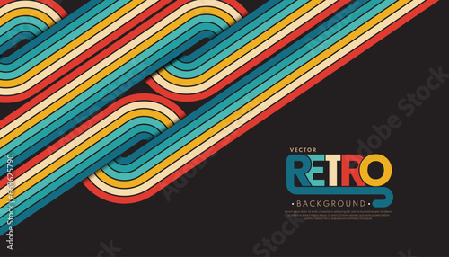 Abstract minimalist retro background with rounded stripe elements. Retro background lines 70s. Vector illustration.