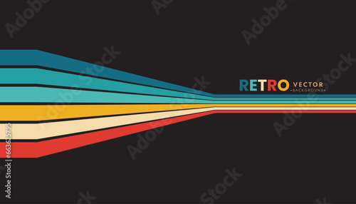 Abstract minimalist retro background with color stripe elements. Retro background lines 70s. Vector illustration. Rainbow line wallpaper