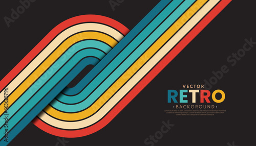 Abstract minimalist retro background with rounded stripe elements. Retro background lines 70s. Rainbow line wallpaper. Vector illustration. photo
