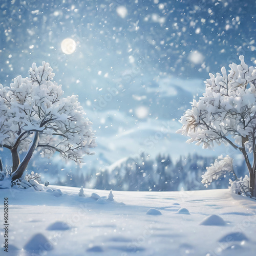Winter landscape with snowy background. © jianghaistudio