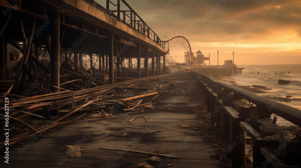 The New Jersey boardwalk in ruins, after a catastrophic event