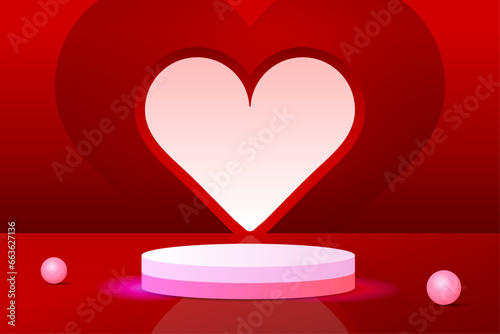 Set red pink love 3d object cylinder pedestal podium display gradient color minimal scene showroom