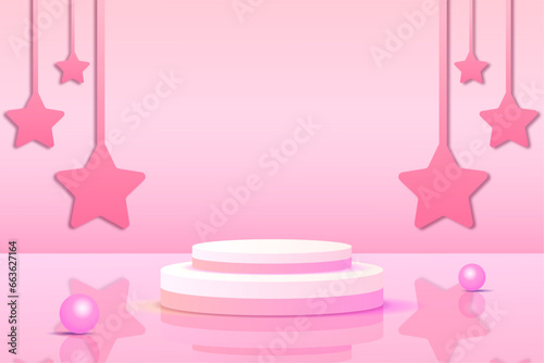 Set red pink love 3d object cylinder pedestal podium display gradient color minimal scene showroom