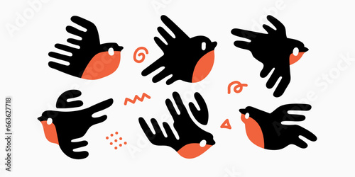 Cute Quirky Robin Bird Logo vector set icon illustration bundle