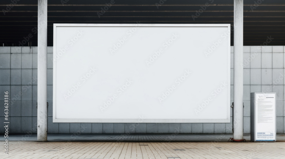 A blank white billboard at the bus station A blank white billboard at the bus station