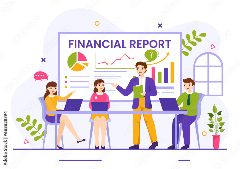 Financial Report Vector Illustration with Data Charts, Graphs and Diagrams on Finance Transaction, Analysis and Statistic Online in Flat Background Financial Report Vector Illustration with Data Charts, Graphs and Diagrams on Finance Transaction, Analysis and Statistic Online in Flat Background