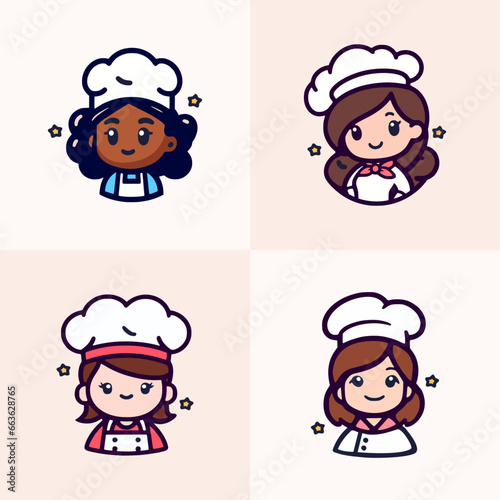 Woman chef mascot logo vector. Cute and cheerful chef girl.