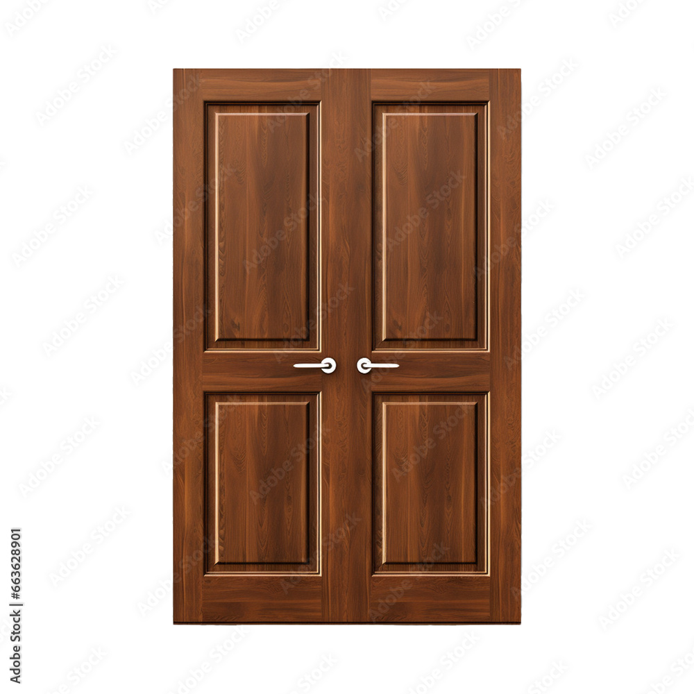 Double wooden door isolated on a transparent background.