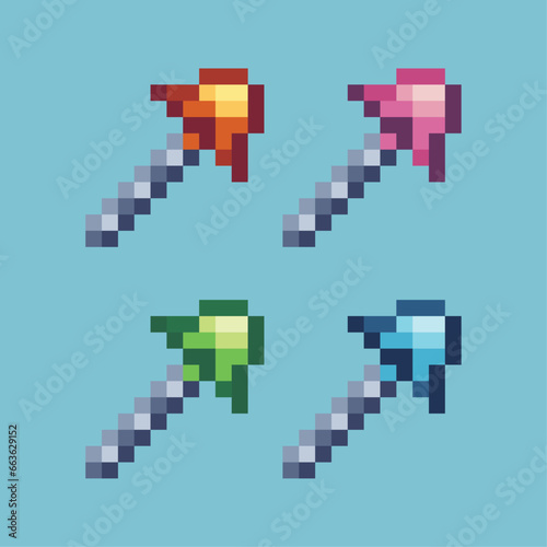 Pixel art sets of wand with variation color item asset. Simple bits of magic wand on pixelated style. 8bits perfect for game asset or design asset element for your game design asset.