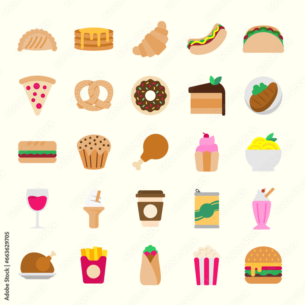 Fast Food Icon Package Vector In Flat Design Style Fast Food Icon Package Vector In Flat Design Style