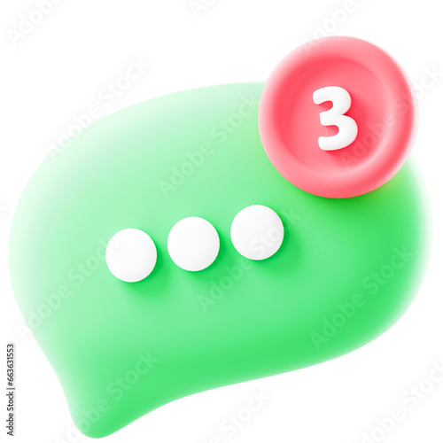 3D peech bubbles with notification symbol on social media icon. 3d icon comments thread mention or reply sign with social media. 3d rendering photo