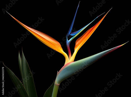 Bird of paradise flower isolated on black background. © Md